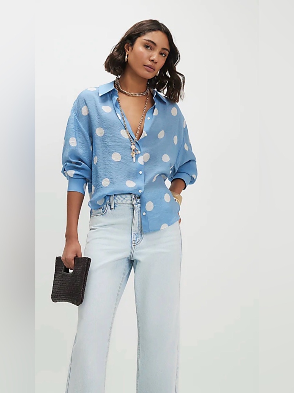 River Island blue polka dog print long sleeve shirt